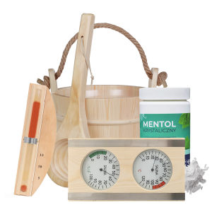 Zestaw startowy do sauny premium - wiadro 5 l, termometr higrometr, klepsydra, mentol