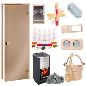 Pełen zestaw wyposażenia do budowy sauny 6-13 m3 z drzwiami fińskimi i piecem Harvia M3