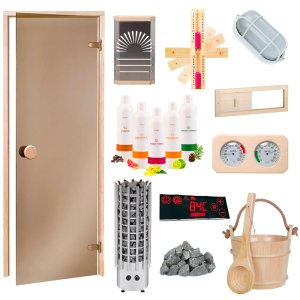 Pełen zestaw wyposażenia do budowy sauny 8-14 m3 z drzwiami fińskimi i piecem Harvia TRT90E