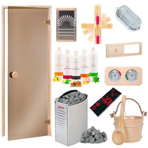 Pełen zestaw wyposażenia do budowy sauny 8-14 m3 z drzwiami fińskimi i piecem Harvia BC90E