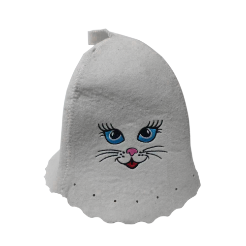 SAUNA CZAPKA BIAŁA FILCOWA DO SAUNY - kotek