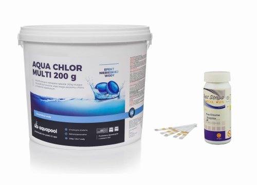 Chlor do basenu tabletki 200 g BLUE 5 kg  + tester paskowy do chloru i pH