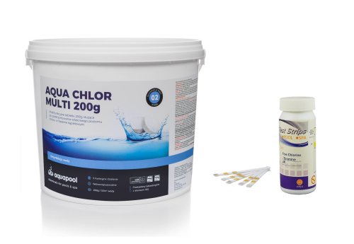 Chlor multifunkcyjny do basenu tabletki 200 g 5 kg + tester paskowy do chloru i pH