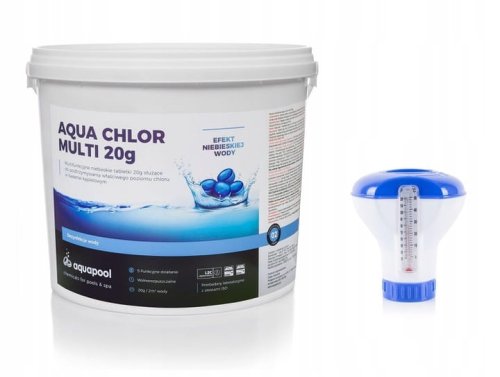 Zestaw 3 kg Aqua Chlor Blue 20 g + dozownik mały z termometrem