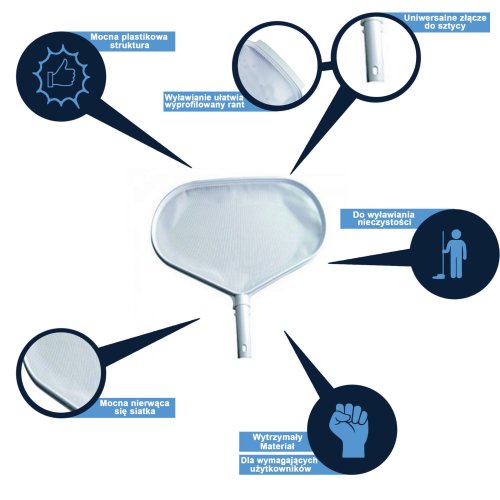 Sitko siatka do wyławiania nieczystości z basenu PŁASKA BIAŁA